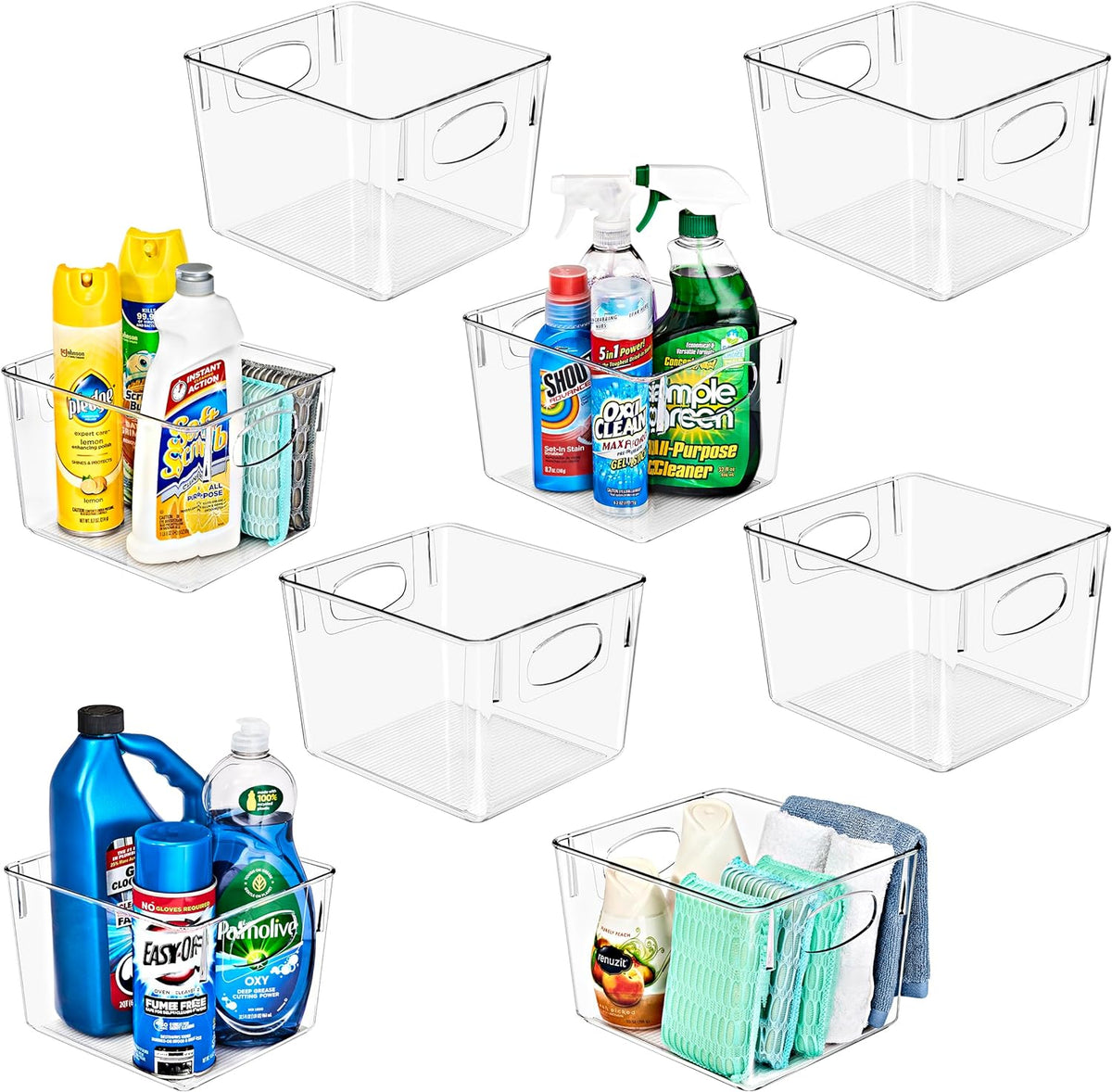 Sorbus 4 Pack Small Clear Plastic Storage Bins, Clear Organizer Bins with Handle for Kitchen, Pantry, Cabinet, Refrigerator, Craft, Toys, Clothes, Closet, Under Sink, Bathroom Organizers and Storage