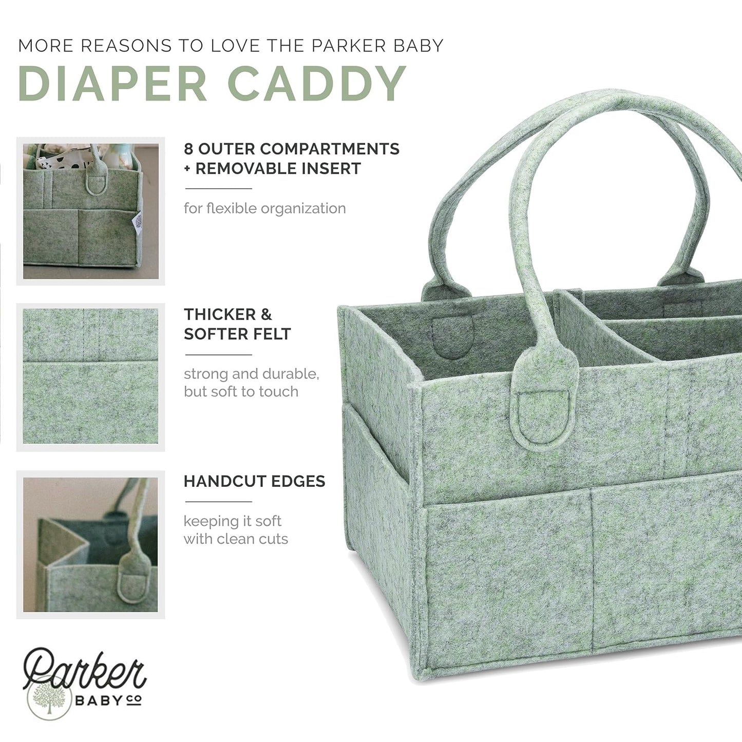 Parker Baby Diaper Caddy - Nursery Storage Bin and Car Organizer for Diapers and Baby Wipes - Sage Green, Regular