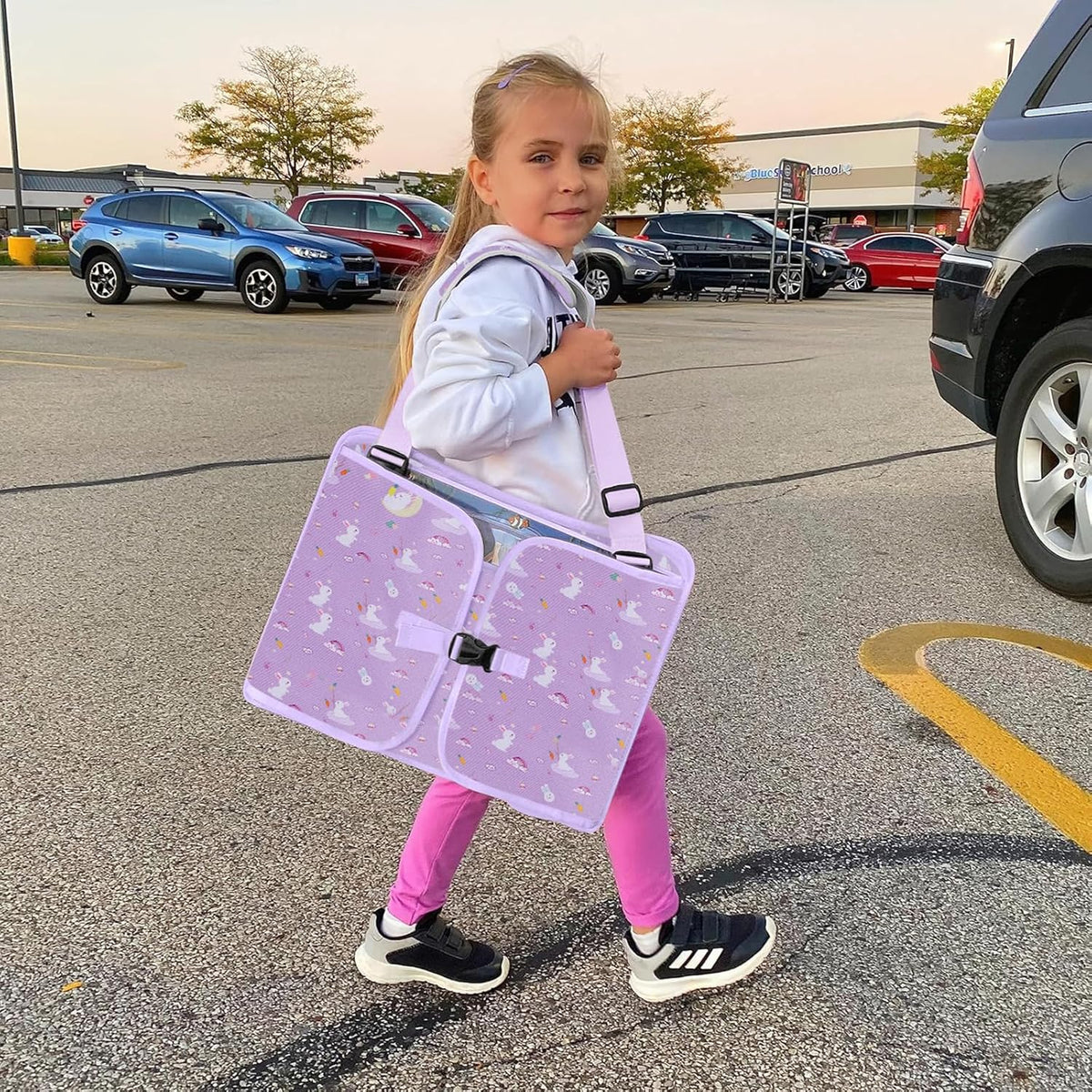MENZOKE Kids Travel Tray for Toddler Car Seat, Toddler Gift for Girl Activities with Dry Erase Board & iPad Holder Stand, Road Trip Essentials Accessories Lap Tray for Girl as Birthday Gift, Purple