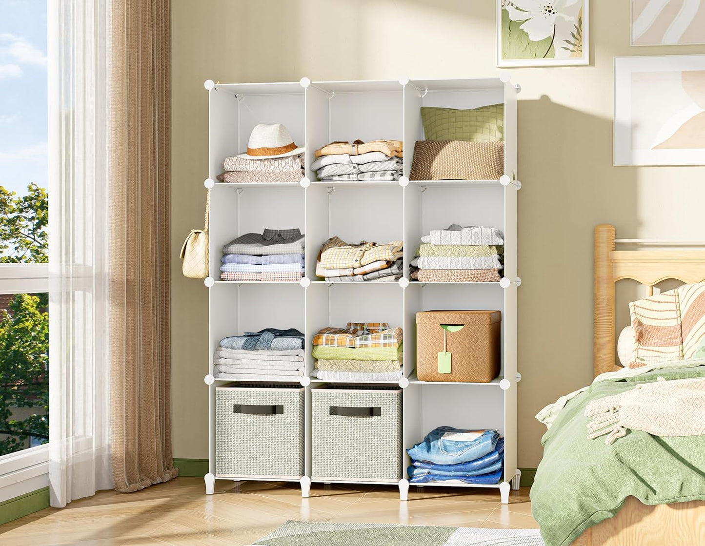 Closet Organizer, 12 Cube Closet Organizers and Storage, Portable Closet Shelves Clothing Storage, White