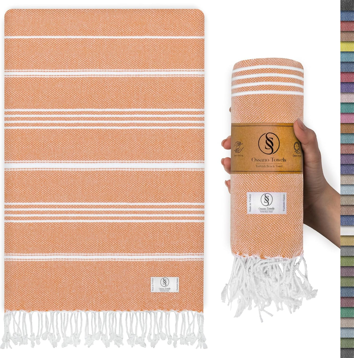 Ossano Turkish Beach Towel Quick Dry & Lightweight Extra Large (39" x 71") - Decorative, Versatile and Functional as Yoga Mat, Picnic Blanket, Travel Blanket, Gym, Camping and Bath Towels - Salmon