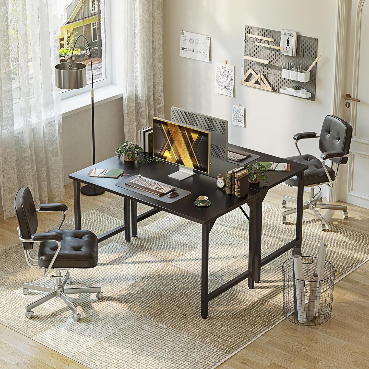 Grandder Small Office Computer Desk, 40 Inch Morden Simple Writing Study Table for Home Bedroom, PC Gaming Desk with Adjustable Feet and Sturdy Metal Frame, Black