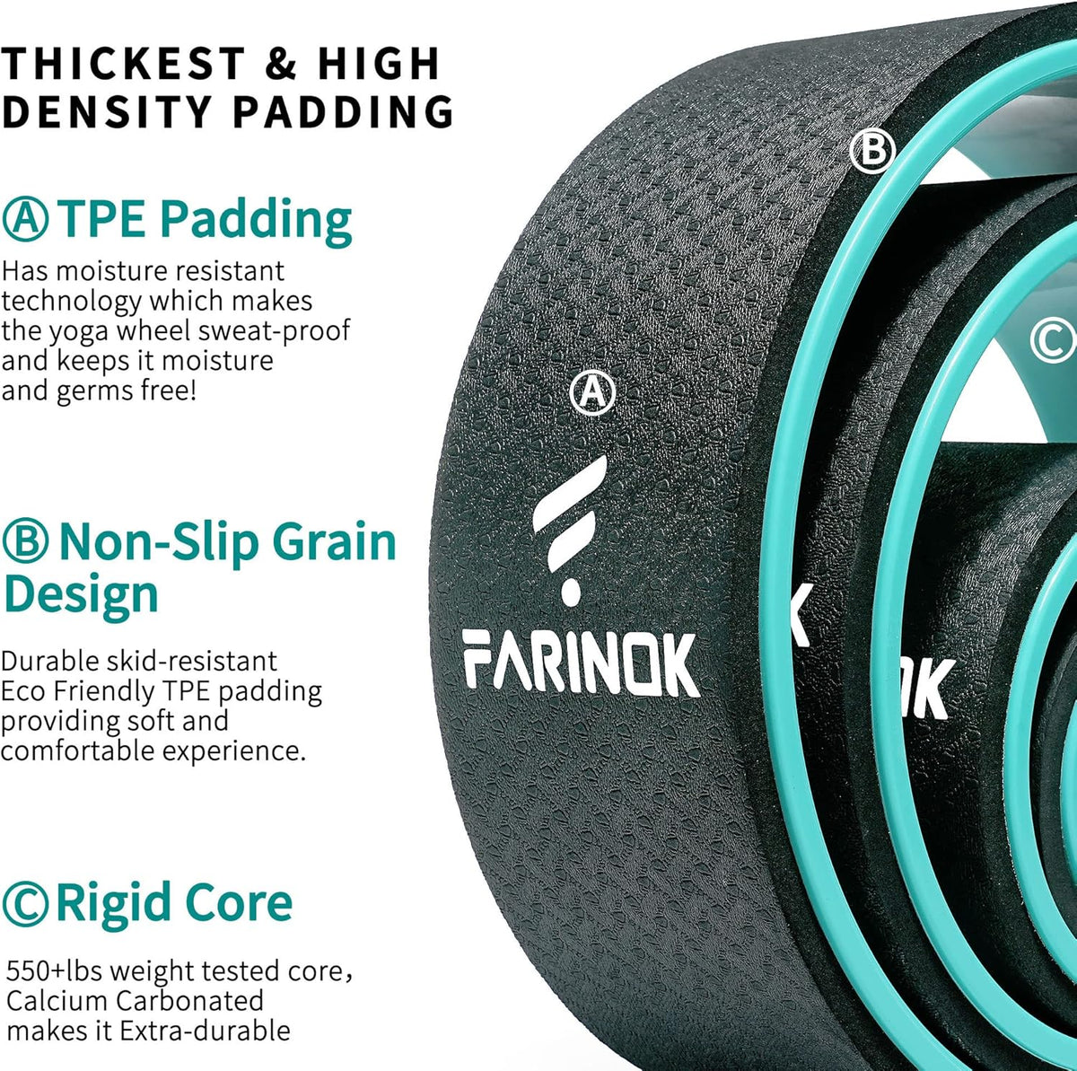 Yoga Wheel Set of 3+1, Upgraded 10MM Thick Back Wheels for Pain Relief