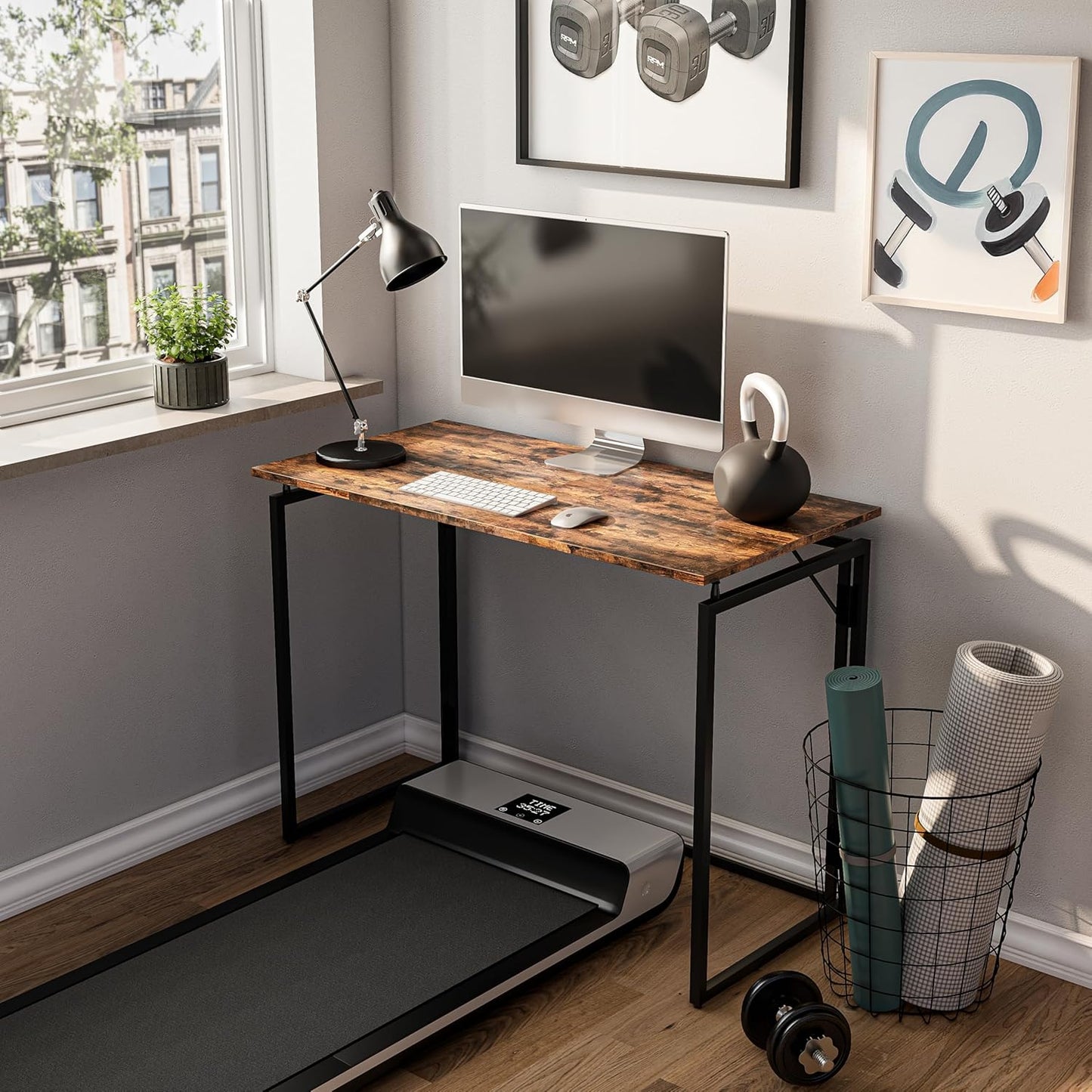 alawooder Folding Desk - 31.5" Wood Top Foldable Desk for Small Spaces | No Assembly Required Compact Desk for Home Office, Writing, and Study