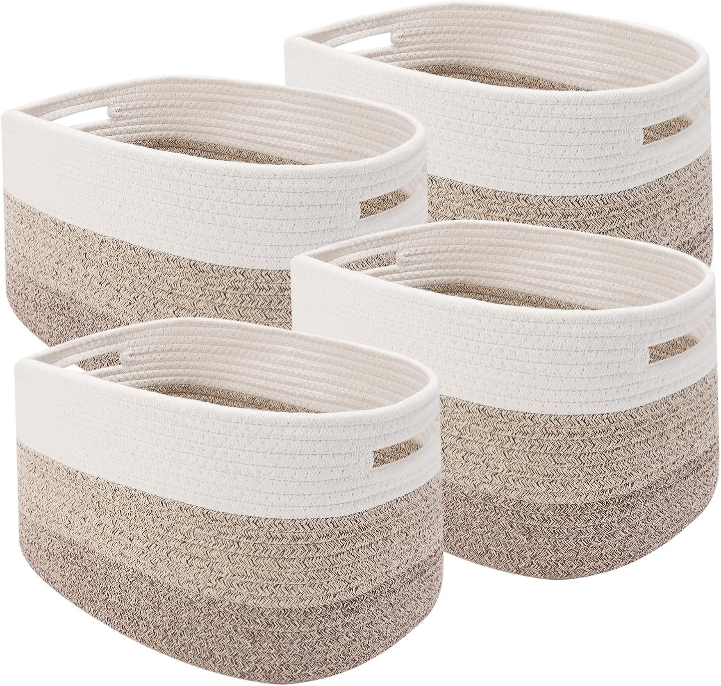 4 Pack Woven Storage Baskets for Organizing - Cotton Rope Baskets for Closet, Toys, Books, Towels, Durable Storage Bins for Shelves, Living Room, Bedroom, 14.76''Lx9.84''Wx8.86''H (Brown, 13")