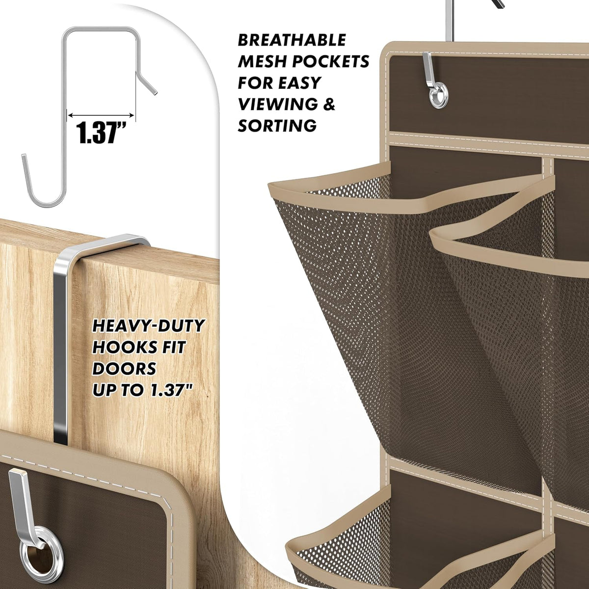 Simple Houseware 12 Pockets Large Over Door Shoe Organizer, 2 Pack, Brown
