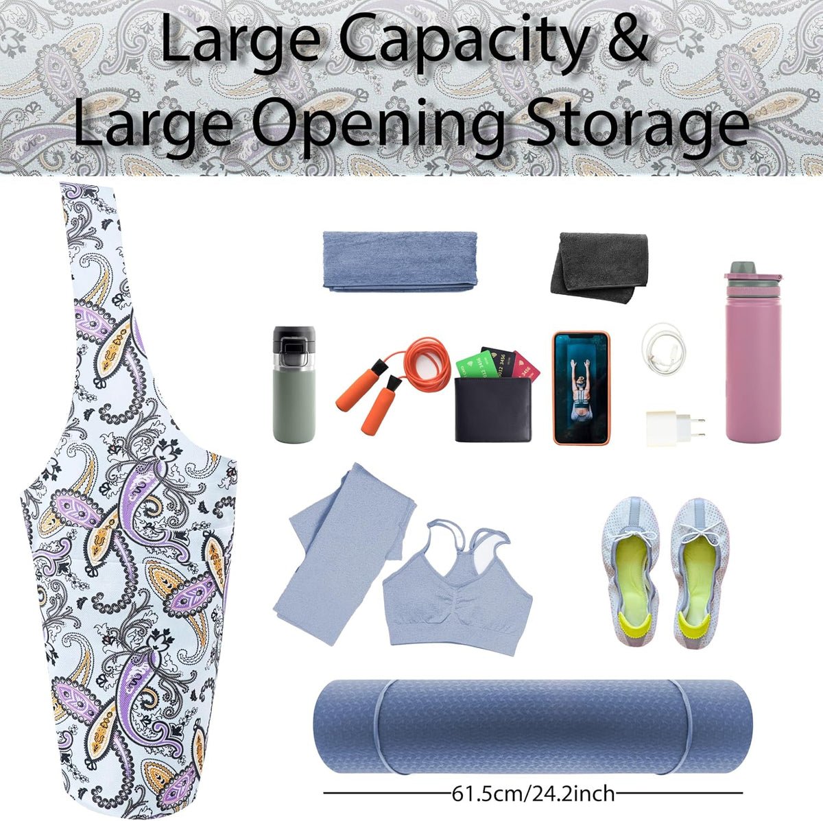 Yoga Mat Bag Yoga Tote Bag with Large Pocket and Zipper Pocket Yoga Mat Bag Carrier Fit Most Size Mats and All You Stuff