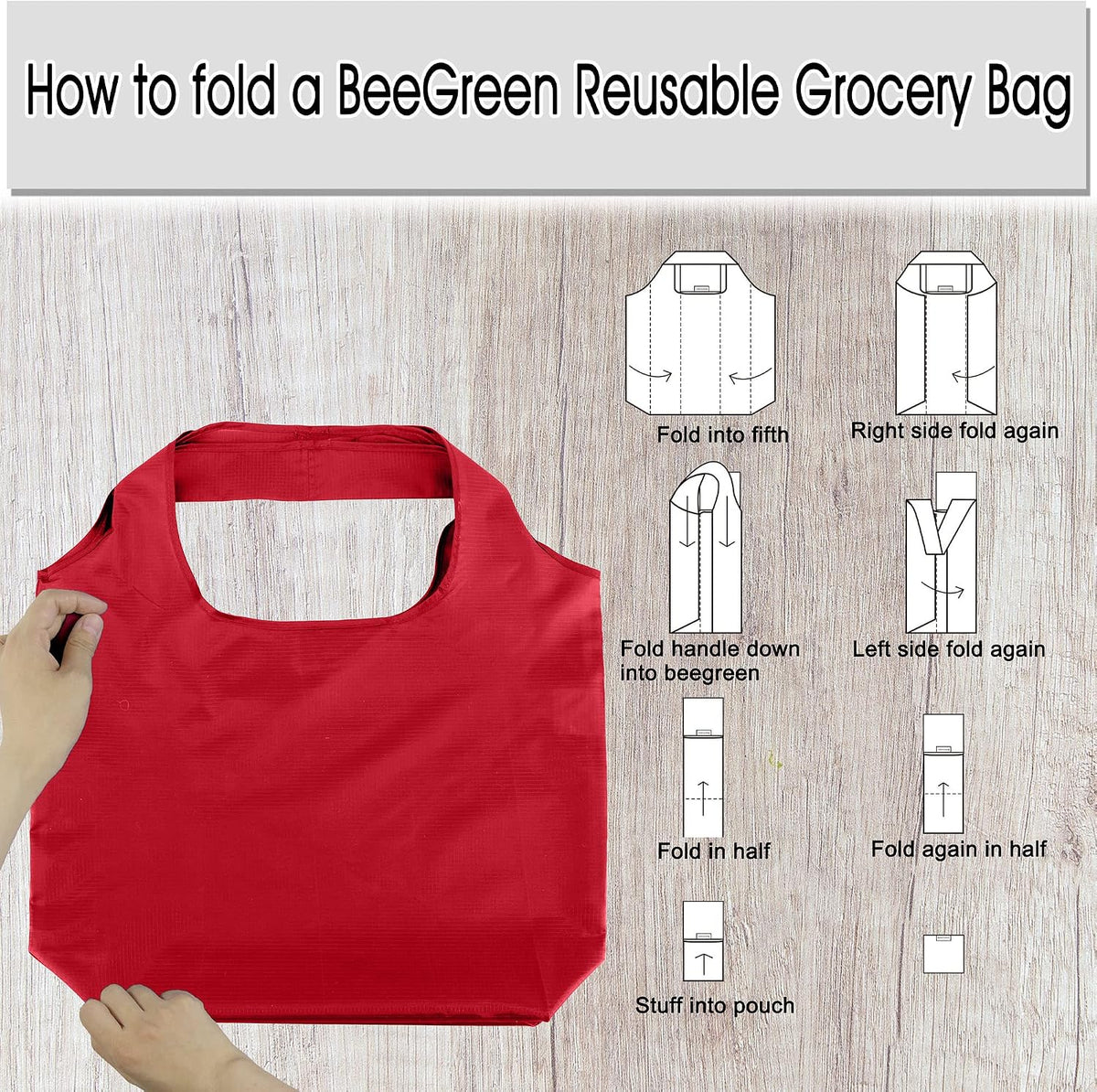 BeeGreen Christmas Red Reusable Grocery Bags Shopping Bags Bulk 10 Packs 50LBS X-Large Foldable-Machine Washable-Heavy Duty