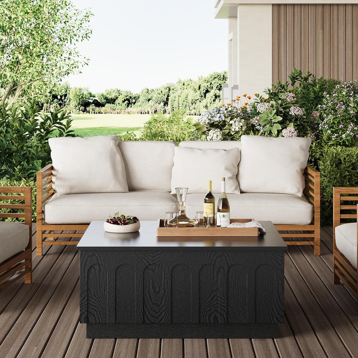 FORTUNETEC 31.5" Lift Top Coffee Table with Storage, Arched Design, Black | Modern Coffee Table, Square Tea Table, Minimalist Multifunctional Center Table, Wood Grain Texture, Living Room, Office