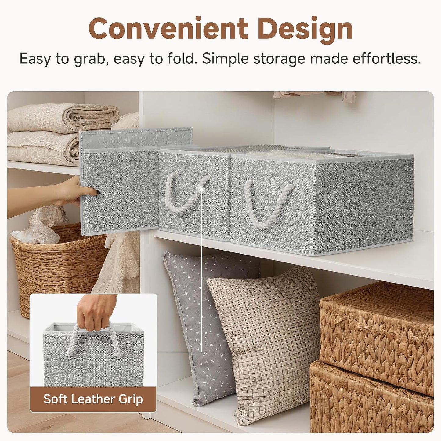 StorageWorks Storage Baskets for Shelves, Closet Organizers and Storage Bins, Fabric Organizer Bins for Clothes, Closet Shelf Organizer, Gray, Large, 3-Pack | Close Storage Baskets for Shelves, Fabric Organizer Bins for Clothes, Closet Shelf Organizer