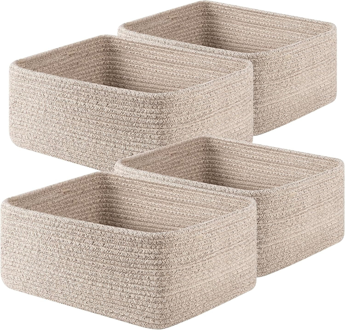 OIAHOMY 4 Pack 14.17 * 11.02 * 6.3IN Storage Baskets for Organizing Shelves, Woven Rope Baskets for Organizing Books, Clothes, Decorative Basket for Living Room, Nursery, Bedroom, Gift Basket, Green