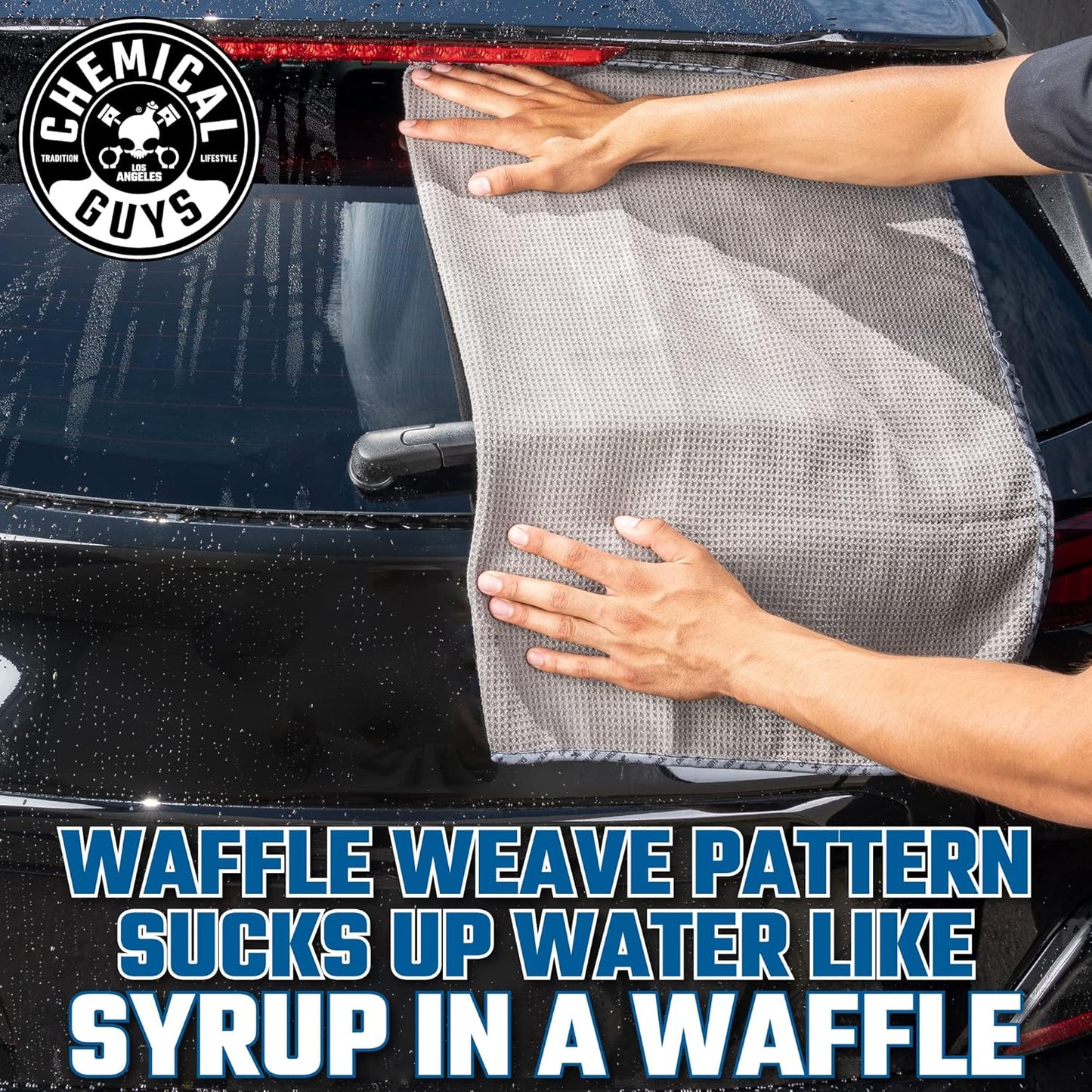 Chemical Guys Waffle Weave Gray Matter Microfiber Drying Towel - 25" x 36", Premium Blend Microfiber Towel with Soft-Banded Edging for Scratch-Free Car Drying, Ultra Absorbent