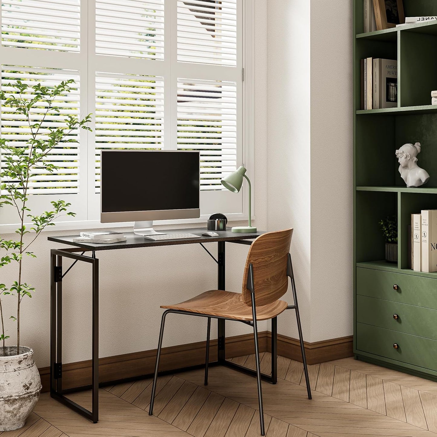 alawooder Folding Desk - 31.5" Wood Top Foldable Desk for Small Spaces | No Assembly Required Compact Desk for Home Office, Writing, and Study