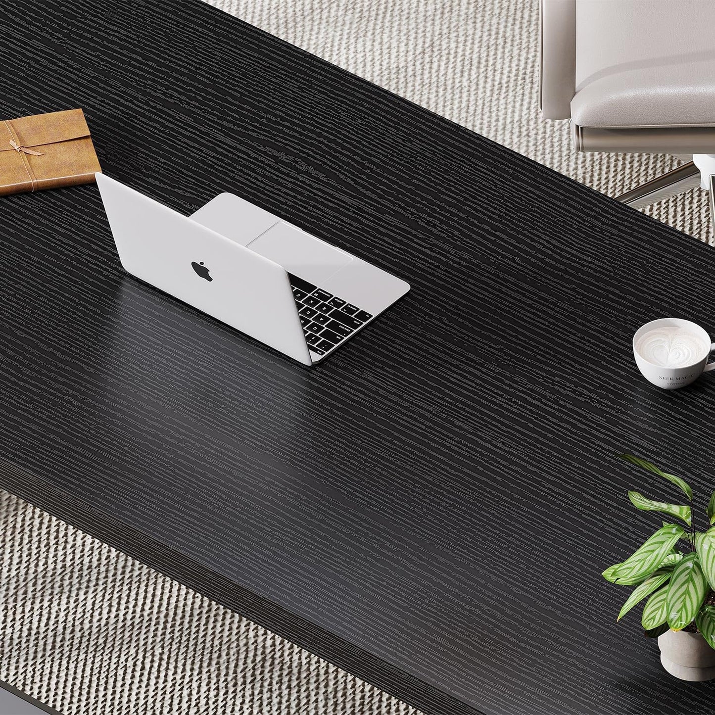 LVB Black Office Desk, Modern Writing Computer Desk for Home Office, Industrial Metal Wood Study Work PC Gaming Computer Table for Bedroom, Executive Student Workstation Desk, 47 Inch, Black Oak