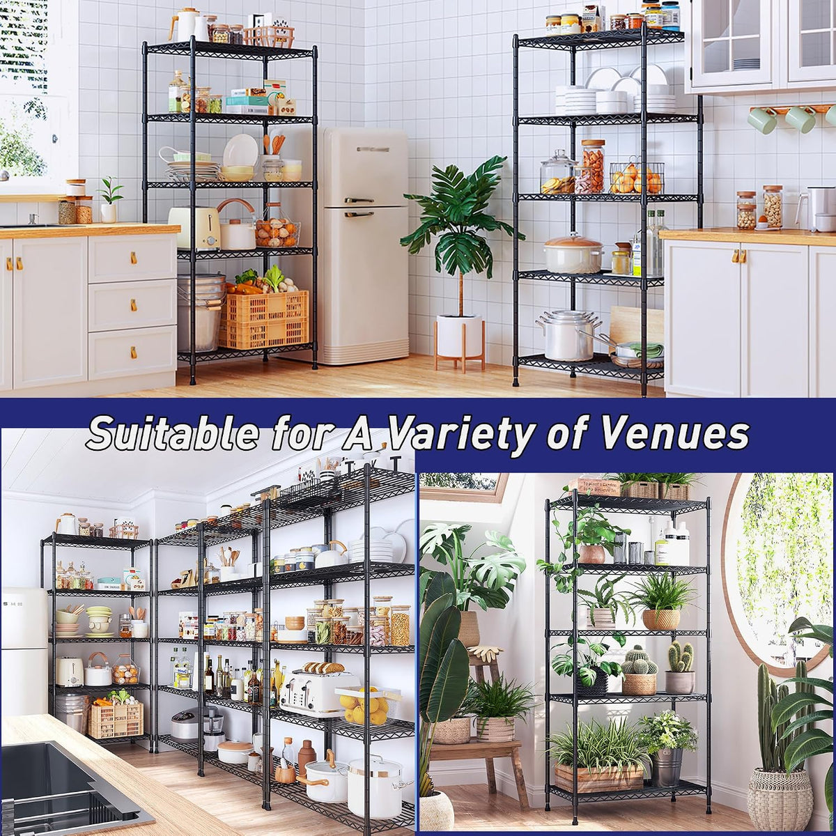 Romorgniz 5 Tier Wire Shelving Unit, 13.6"D x 21.5"W x 59.4"H, Pantry, 2PCS