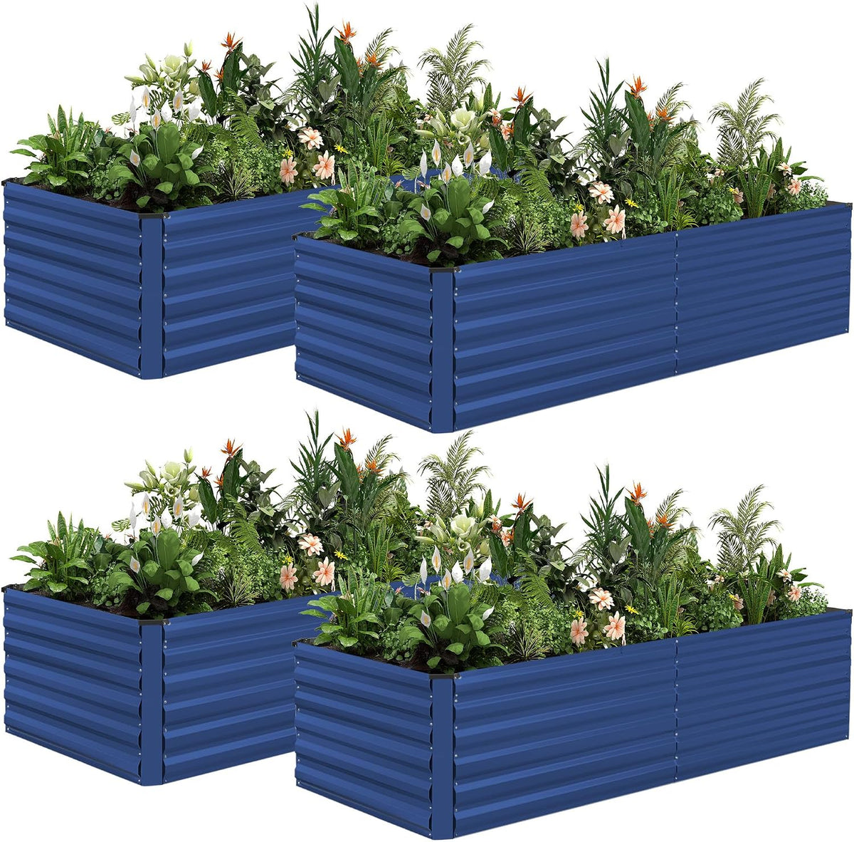 NAVINE 8x4x2ft Outdoor Metal Raised Garden Bed, Metal Planter Box, 4-Pack