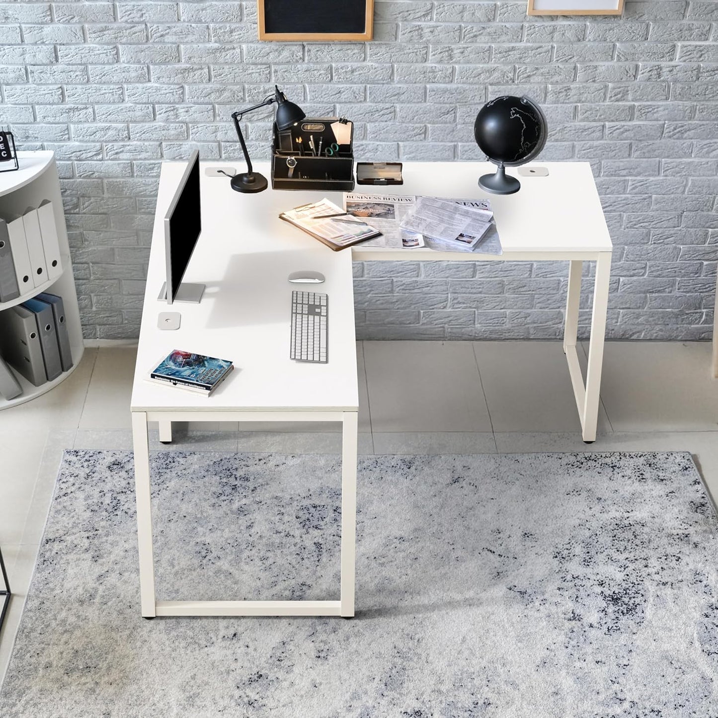 SHW 55 x 60 Inches Commercial-Grade L-Shape Corner Office Computer Desk, White