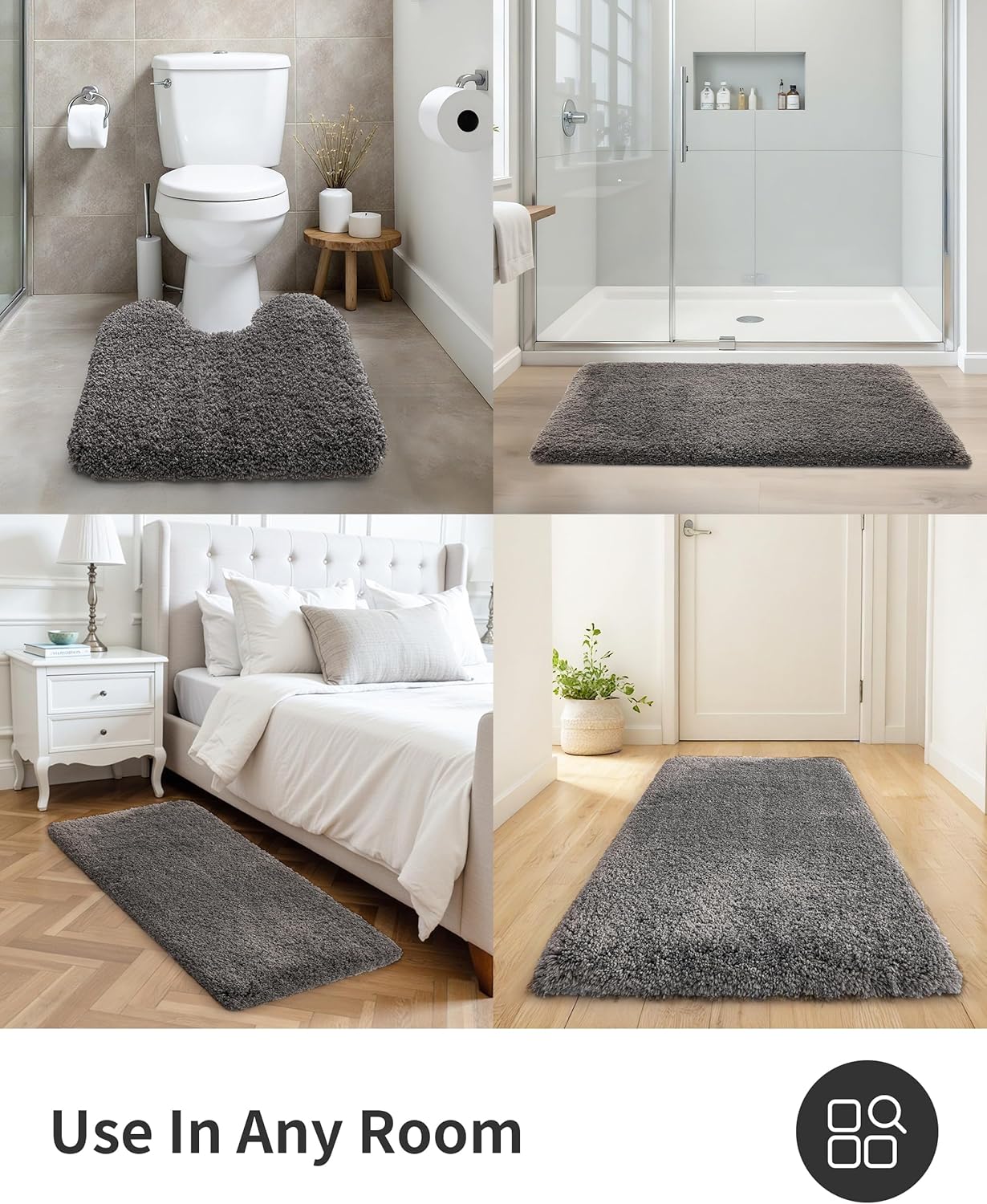 ILANGO Dark Gray Bathroom Rugs 30" × 20" Non Slip & Super Absorbent Extra Thick Soft, Washable Bath Mat for Floor, Microfiber Plush Shaggy Bath Rug with Rubber for Bathtub Shower Room Sink