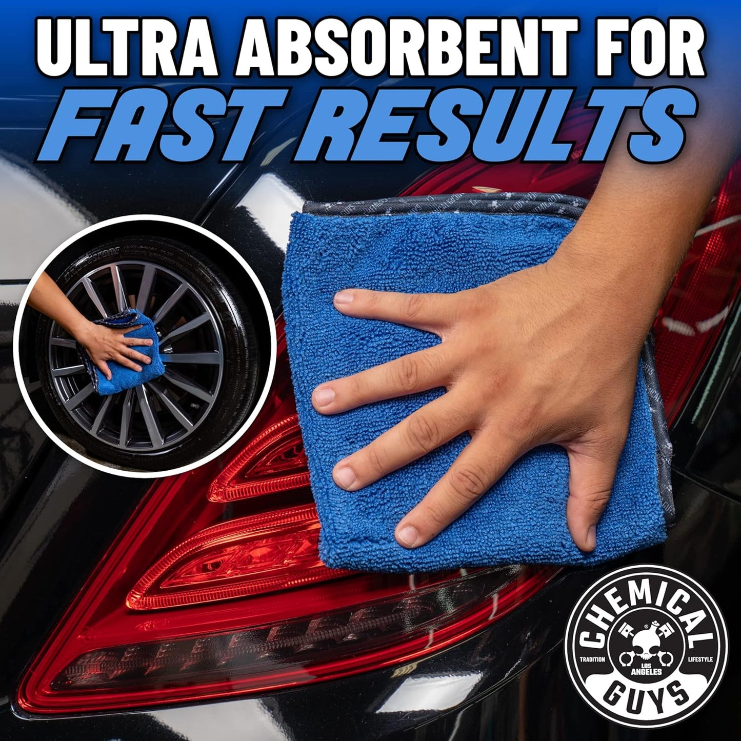 Chemical Guys Professional Grade Premium Microfiber Towels for Cars, Blue, 16" x 16", Ultra-Soft and Scratch-Free Car Detailing Cloths for Trucks, Motorcycles, and More - 3 Pack