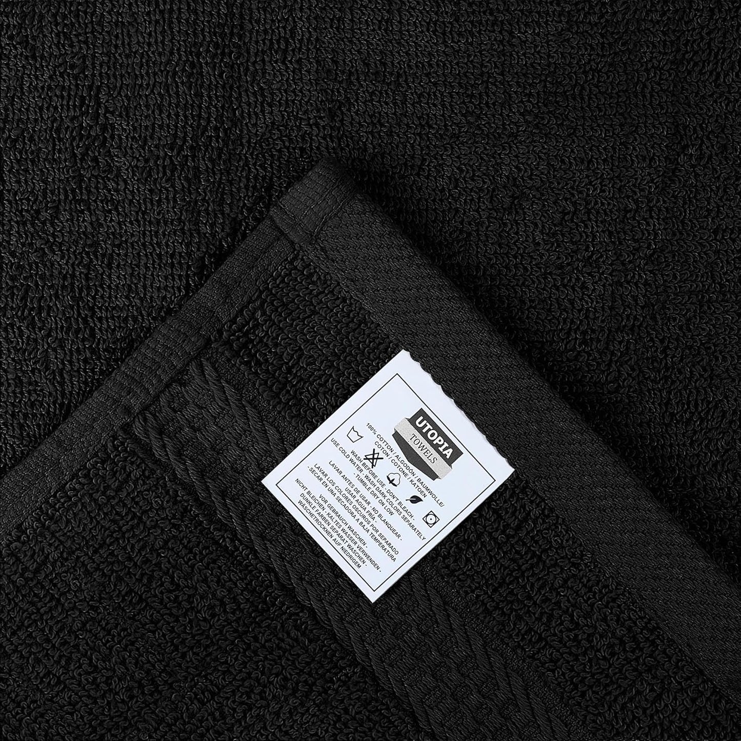 Utopia Towels 12 Pack Premium Wash Cloths Set, 12 by 12 Inches, 100% Cotton Ring Spun, Highly Absorbent and Soft Feel Essential Washcloths for Bathroom, Spa, Gym, and Face, Black