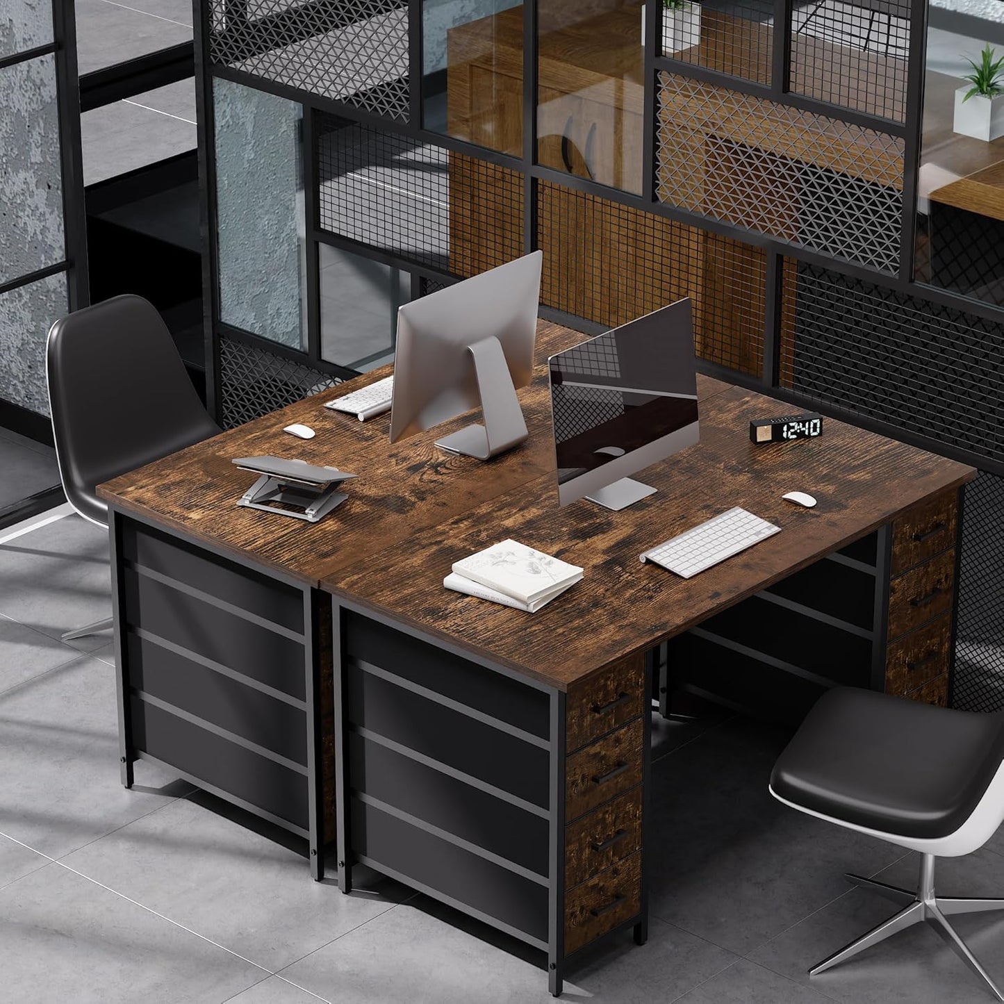 Pamray 47 Inch Computer Desk with 8 Fabric Drawers PC Gaming Desk Home Office Study Work Writing Table for Bedroom Vintage