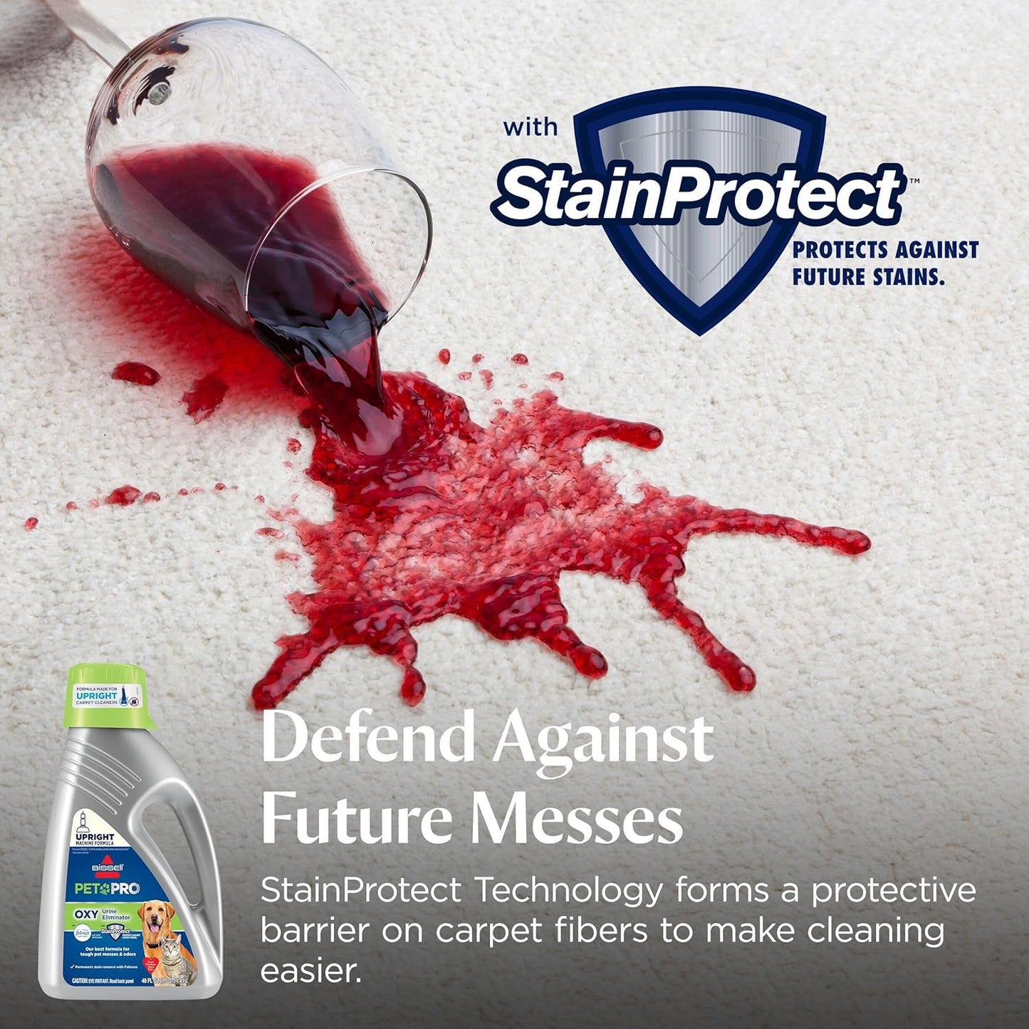 Bissell PET PRO OXY Urine Eliminator with Febreze Carpet Deep Clean Solution, with StainProtect Technology, for use in leading upright carpet cleaners, 48oz, Our best formula for pet messes & odors
