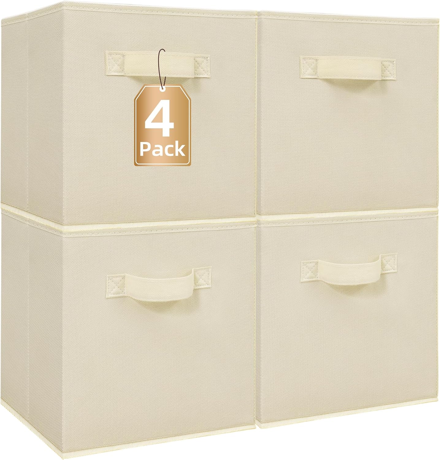 STORAGE MANIAC Storage Cubes, 11 Inch Collapsible Storage Bins with Handles, 4 Pack Fabric Foldable Bins for Organization, Durable Storage Bins for Closet, Shelves, Offices, 4-Pack Beige