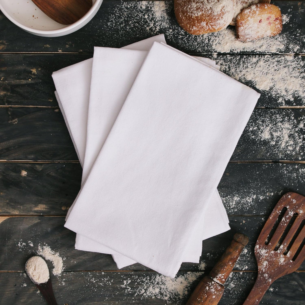 DG Collections 100% Cotton Flour Sack Towels – 24 Pack, 27x27 Inches, White, Lint-Free, Pre-Washed, Hemmed Edges – Reusable Kitchen Towels for Cleaning, Embroidery, Printing & Crafts - White