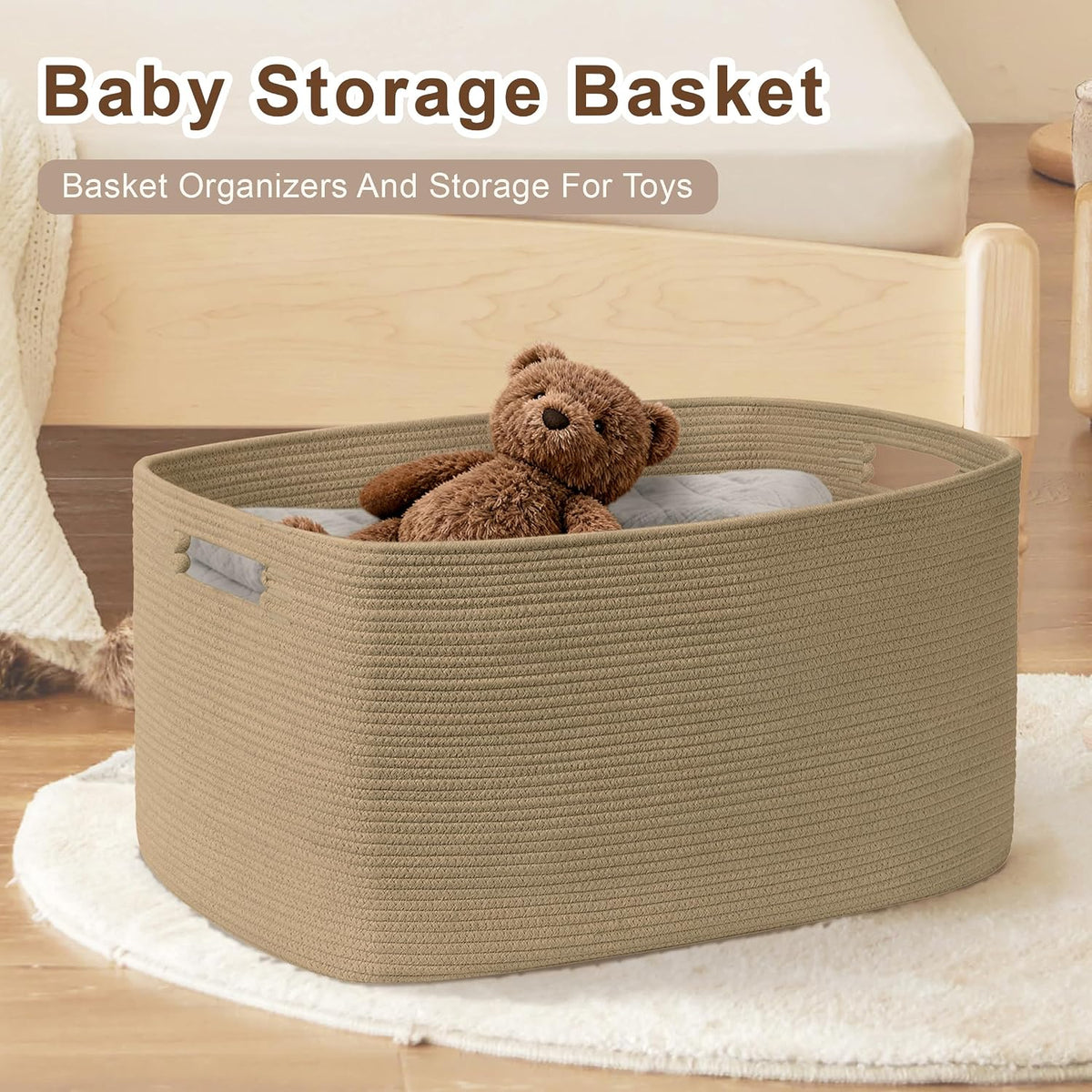 60L Woven Laundry Basket Hamper with Handles, Jute