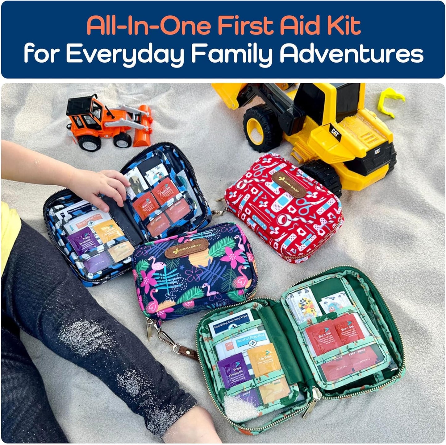 KeepGoing Travel First Aid Kit for Kids – 130 Pc. for Car, Home, Purse, Diaper Bag & Backpack with Latex-Free Bandages - Mini First Aid Kit Travel Size TSA-Approved