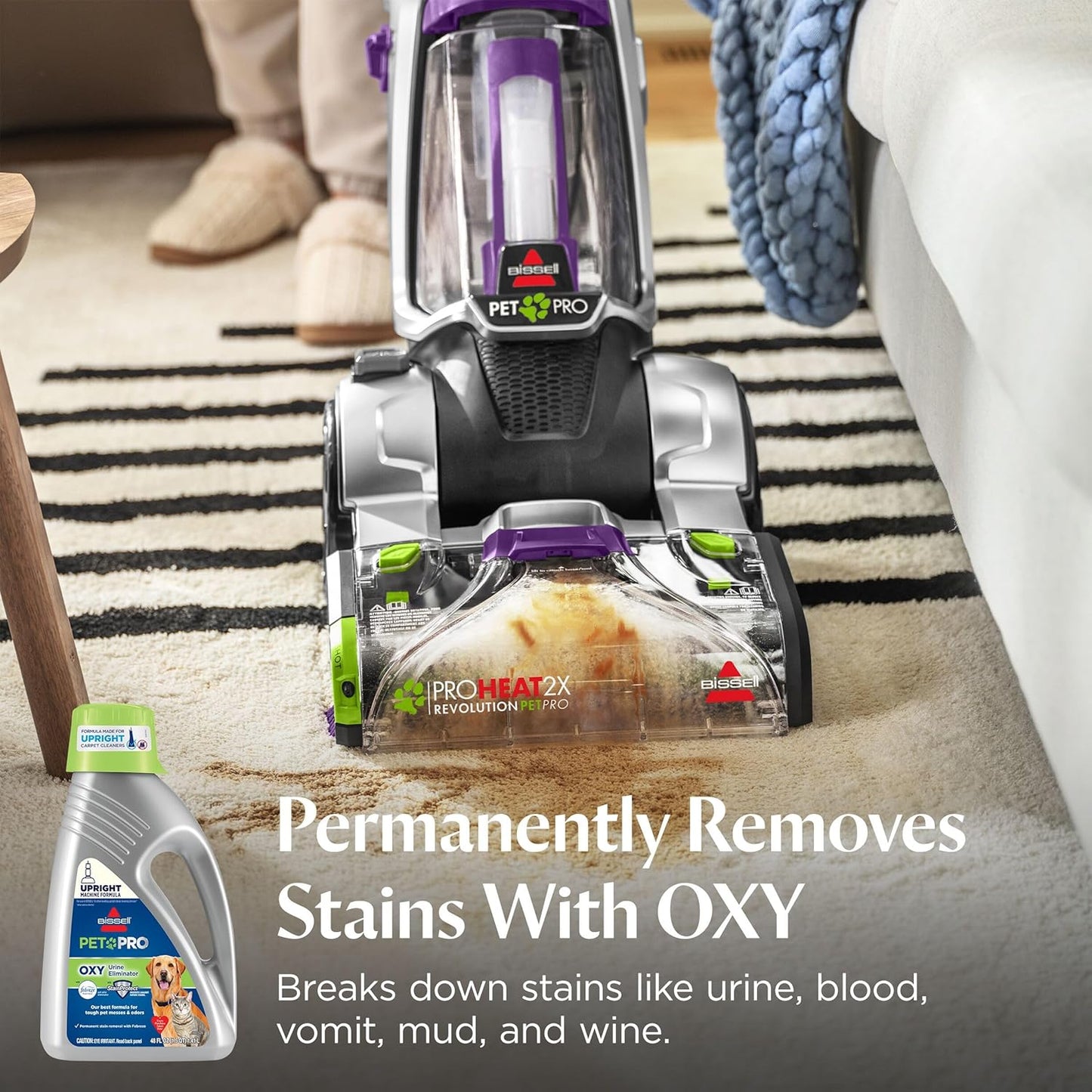 Bissell PET PRO OXY Urine Eliminator with Febreze Carpet Deep Clean Solution, with StainProtect Technology, for use in leading upright carpet cleaners, 48oz, Our best formula for pet messes & odors