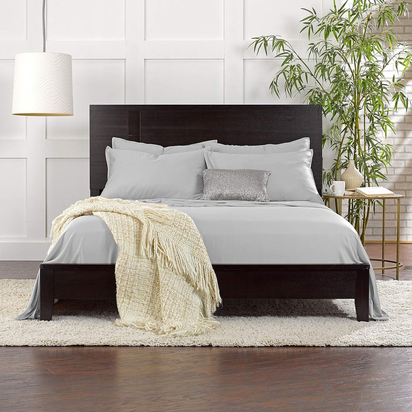 Pure Bamboo King Sheets, Genuine 100% Organic Viscose Derived from Bamboo Bed Sheet Set, Luxuriously Soft & Cooling, Double Stitching, 2 Year Quality Promise (King, Silver Pearl)