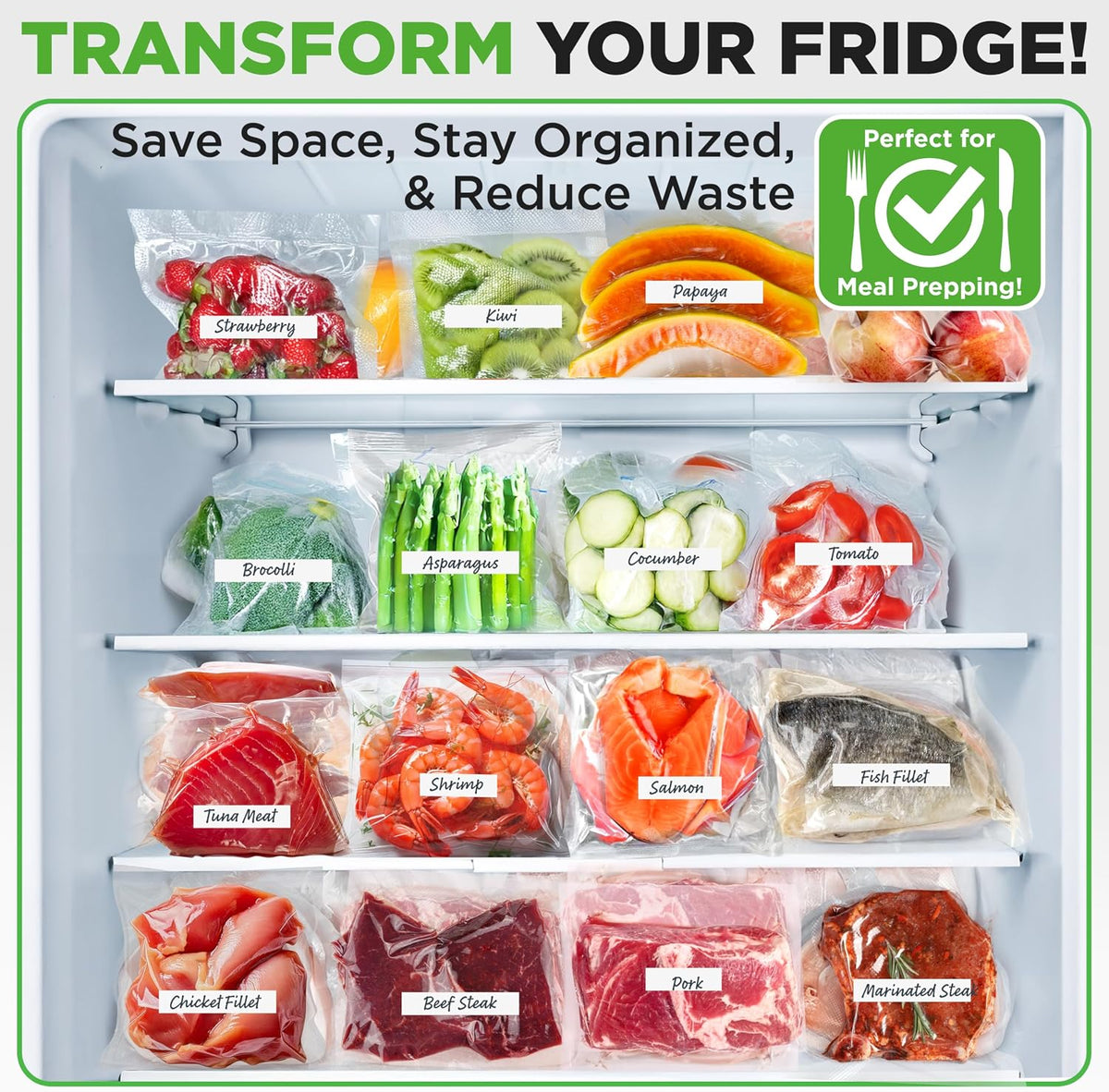 NutriChef Vacuum Sealer Bags 8x50 Rolls 2 pack Compatible with All Brands, Commercial Grade, Heavy Duty, Great for vac storage, Meal Prep or Sous Vide
