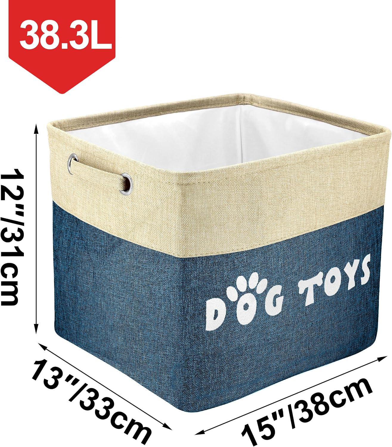 PET ARTIST Dog Toy Basket, Large Collapsible, Navy Blue, L:15"x13"x12" | Dog Toy Bin Box, Comfortable Handles, Large Pet Toy Storage Organizer, For Accessories, Toys, Coat & Clothing, Blanket Leash