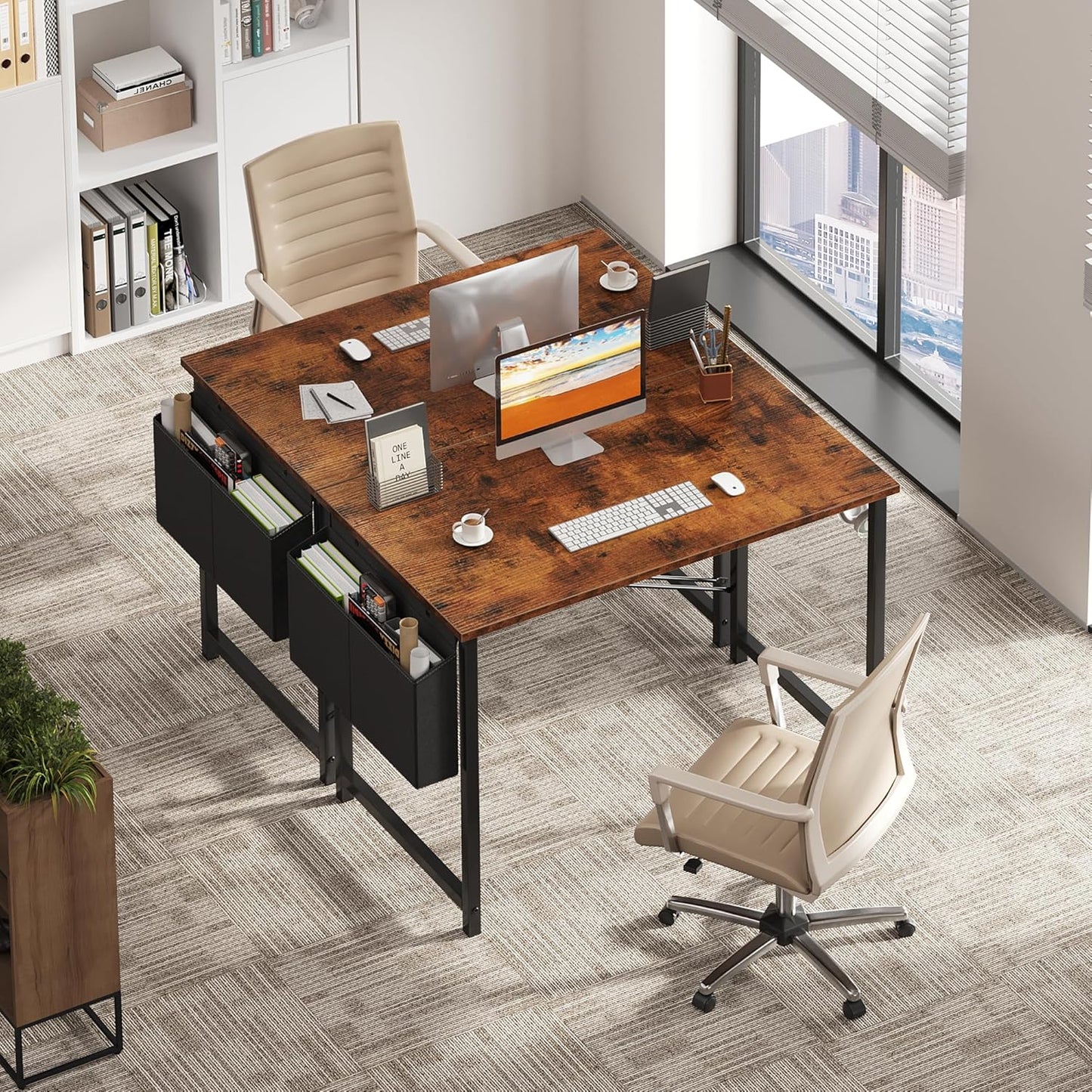 OLIXIS Computer Desk 40 Inch Home Office Desks for Small Spaces, Gaming Writing Study Work Table with Storage Bag and Headphone Hook for Bedroom, Rustic Brown