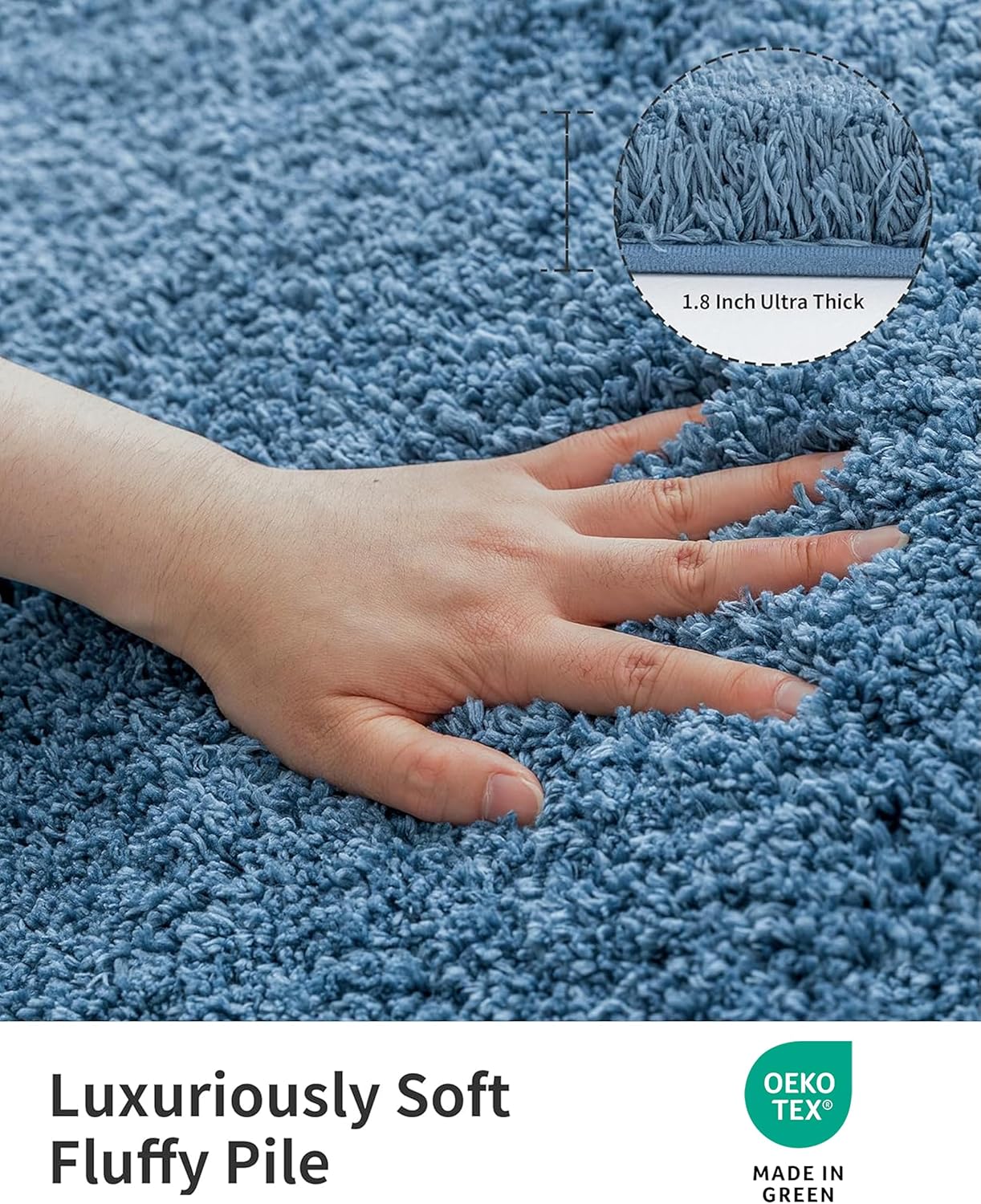 ILANGO Blue Bathroom Rugs 24" × 17" Small Non Slip & Super Absorbent Extra Thick Soft, Washable Bath Mat for Floor, Microfiber Plush Shaggy Bath Rug with Rubber for Bathtub Shower Room Sink
