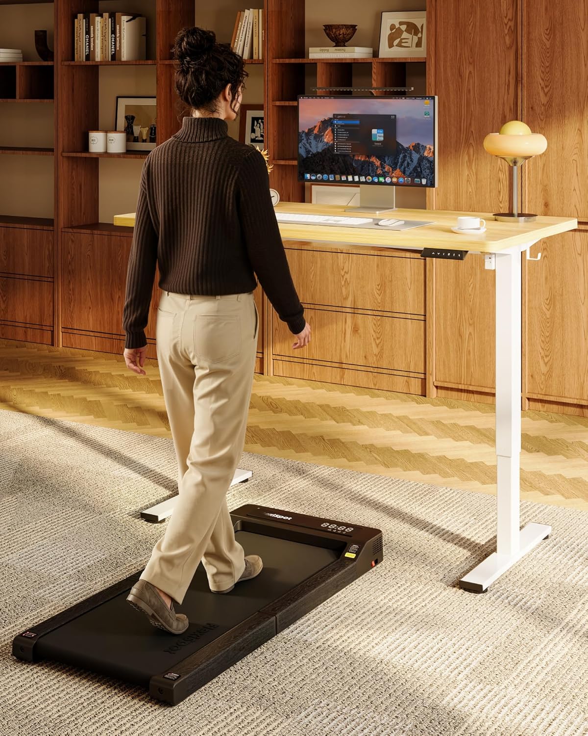 FLEXISPOT EN1 One-Piece Standing Desk, Electric Adjustable with 4 Memory Presets, 176 LBS Capacity, Stable & Quiet, Seamless Desktop for Home Office & Dual Monitors, 48"x24" Maple(White Frame)