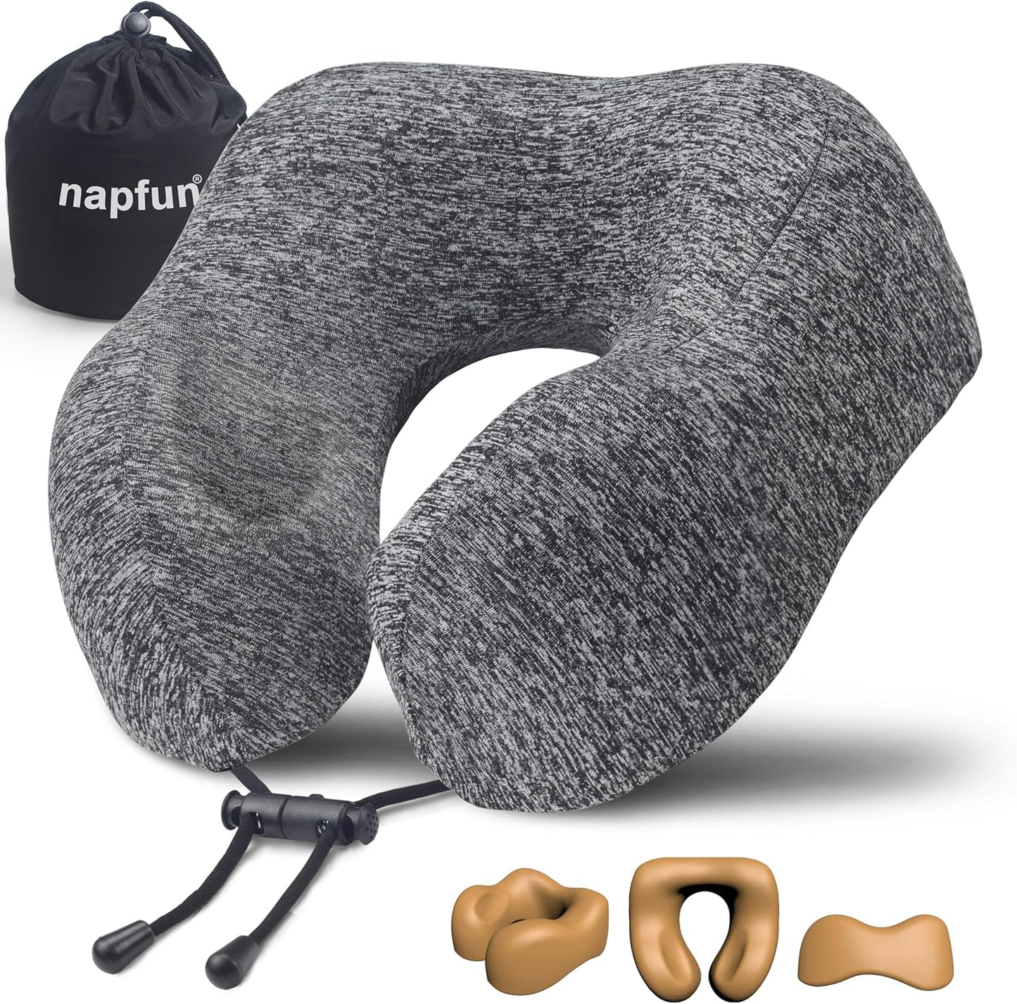 napfun Neck Pillow for Traveling, Upgraded Travel Neck Pillow for Airplane 100% Pure Memory Foam Travel Pillow for Flight Headrest Sleep, Portable Plane Accessories, Light Grey