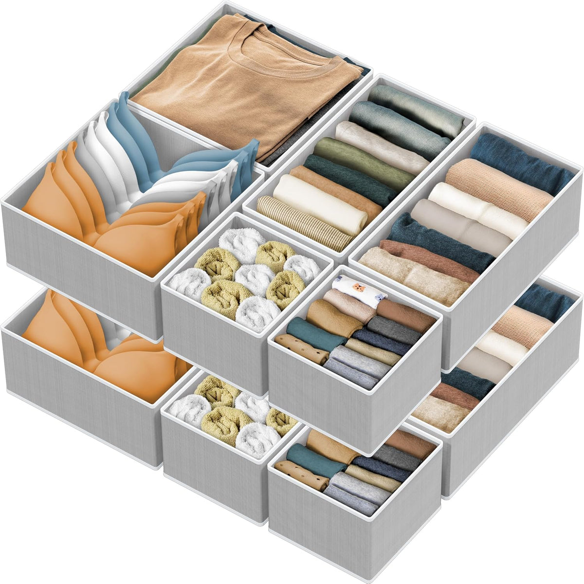 Simple Houseware Foldable Drawer Organizer for Clothes/Underwear/Panty/Onesie Stocking Bin, Set of 12, Gray