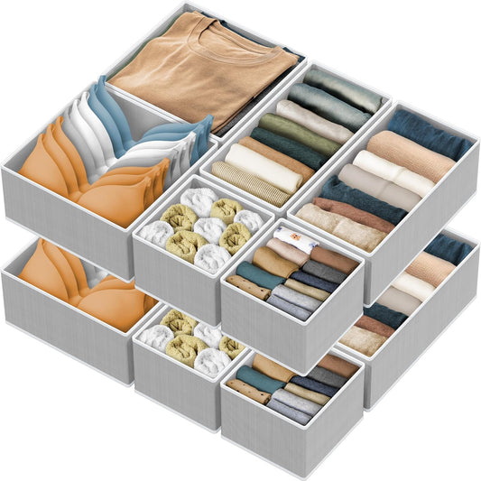 Simple Houseware Foldable Drawer Organizer for Clothes/Underwear/Panty/Onesie Stocking Bin, Set of 12, Gray
