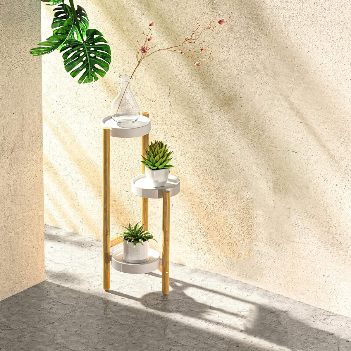Wisuce Bamboo Plant Stand Indoor, 3 Tier Tall Corner Plant Shelf Table