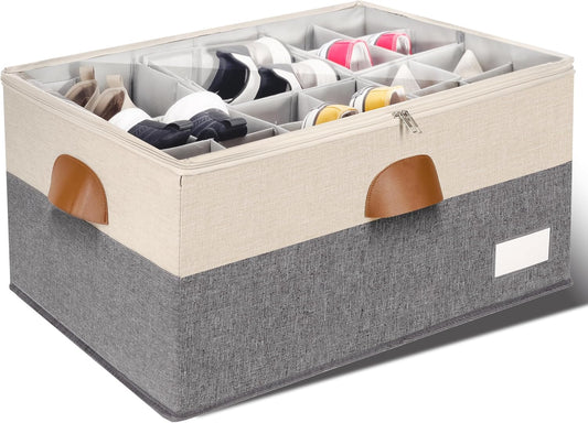 1 Pack Shoe Organizer for Closet with Adjustable Divider Shoe Storage Box