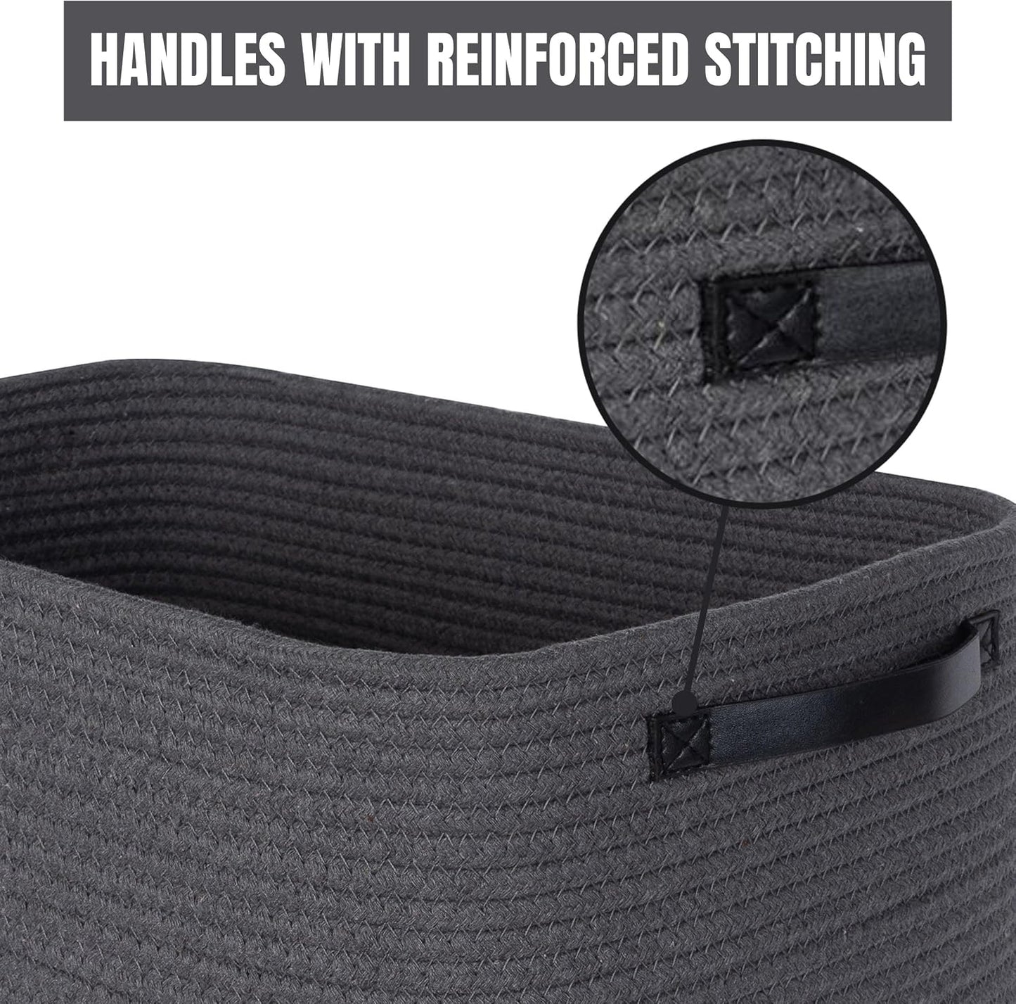 MINTWOOD Design 3-Pack Decorative Woven Storage Baskets for Shelves, Cube Bin Box for Organizing Books, Shoes, Dog Toys, Pantry Closet and Living Room Organizer, Charcoal / Black