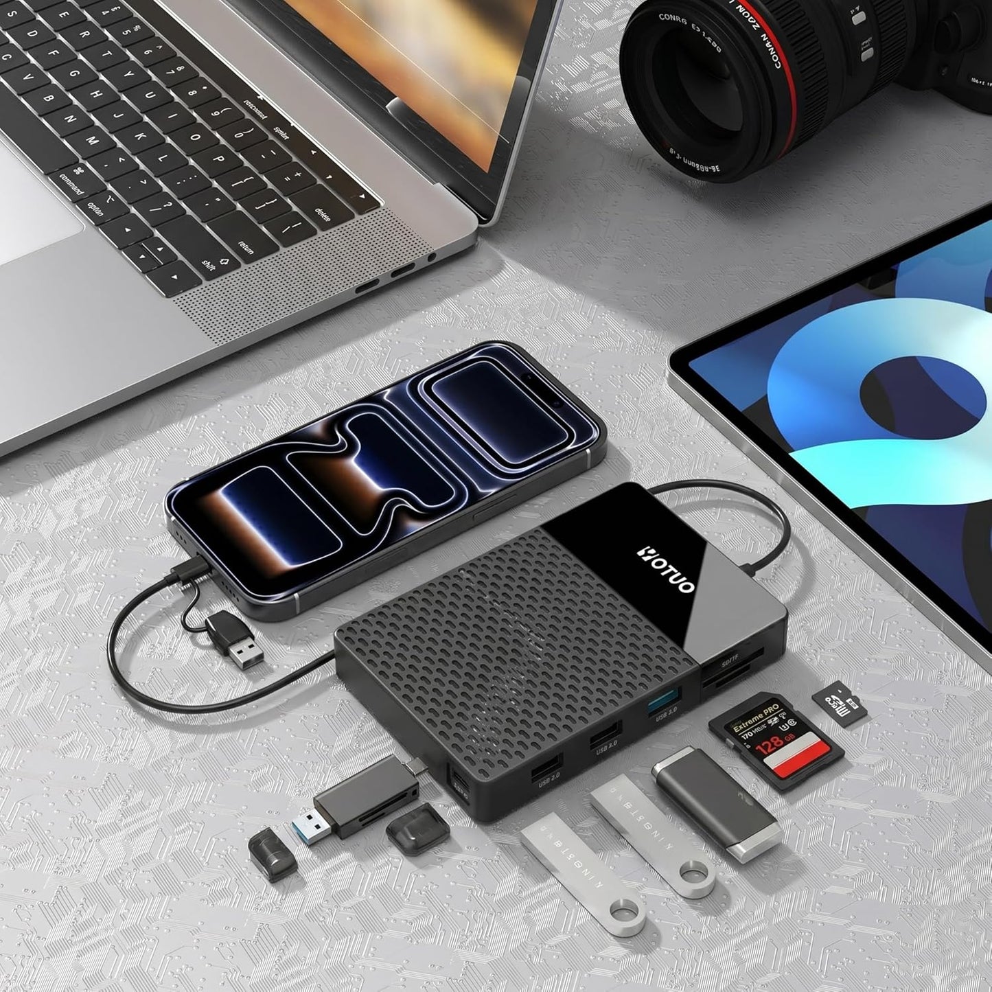 YOTUO 1TB External Hard Drive, USB C Multiport Hub HDD 7-in-1, USB 3.0, SD/TF Card Reader, Docking Station, Multi-Function HDD for Windows, Mac, Android, TV, iPhone 15/16/17, Laptop, Desktop, PC