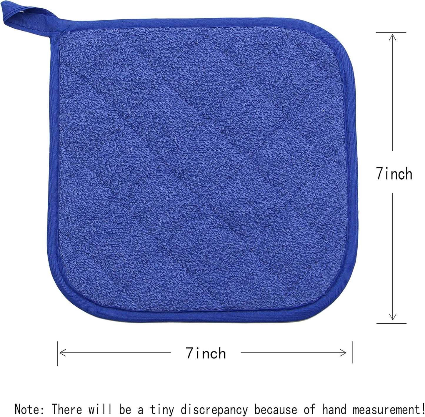 Cotton Pot Holders Cotton Made Machine Washable Heat Resistant Everyday Kitchen Basic Terry Pot Holder, Hot Pads, Trivet for Cooking and Baking Set of 4 (Dark Blue)