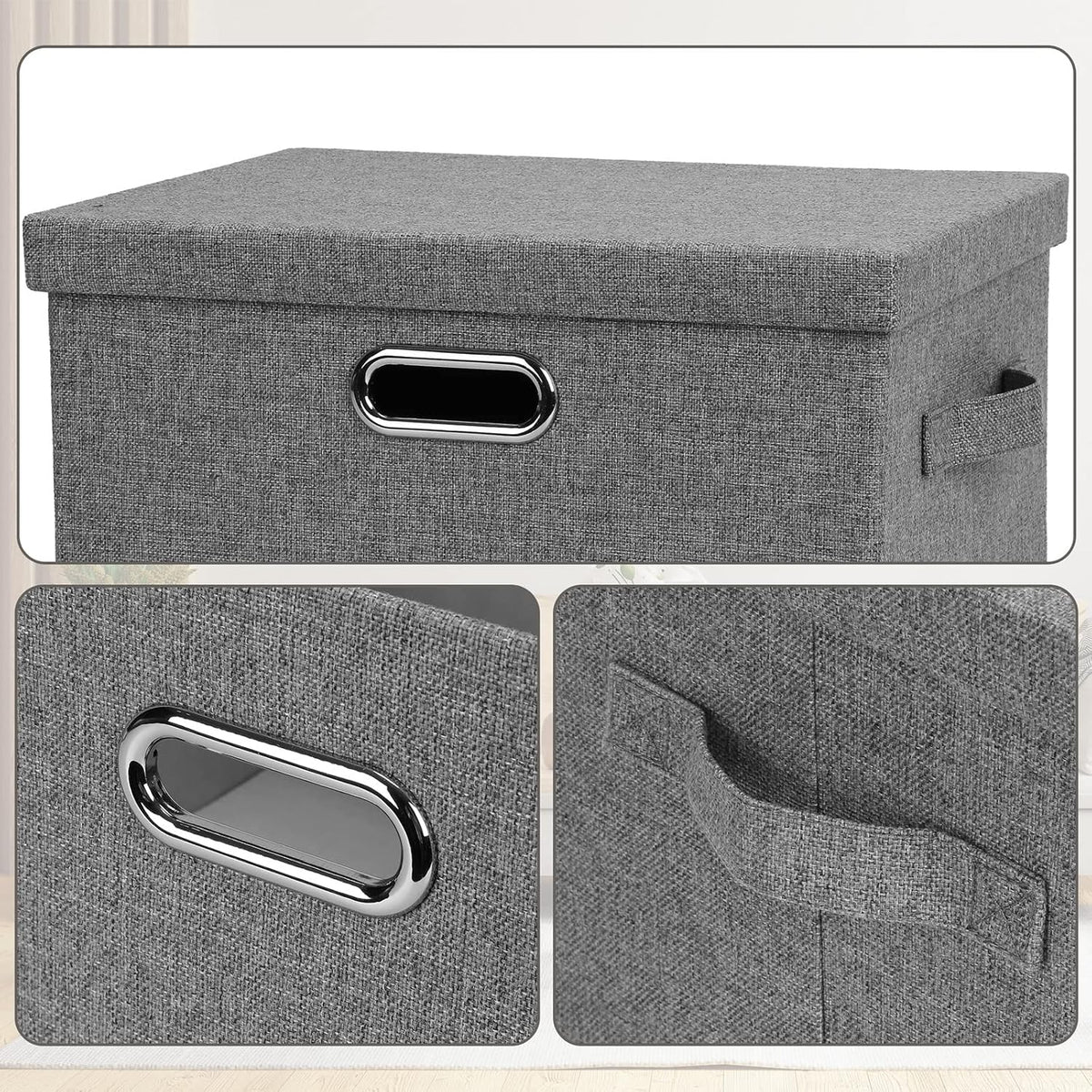 Graciadeco Medium 15" 21 Quart Collapsible Stackable Storage Bins with Lids, 5 Packs Grey Foldable Fabric Closet Boxes Heavy-duty Linen Cube Baskets Container for Bedroom Office (15 x 11 x 8)