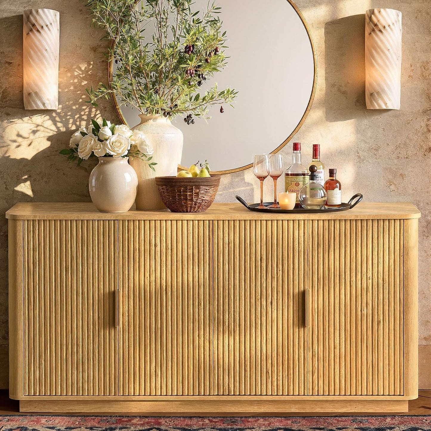 win2win 63" Fluted Sideboard Buffet Cabinet with Storage