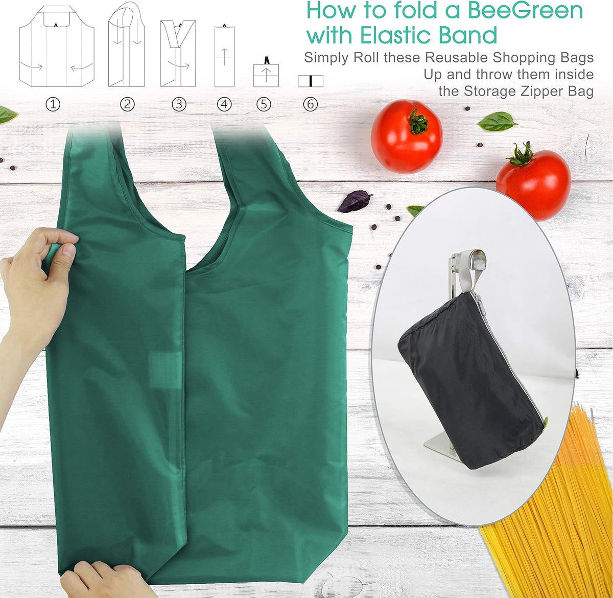 BeeGreen Reusable Bags for Shopping Machine Washable 12 Pack Xlarge Grocery bags Reusable Heavy Duty Folding with Elastic Band Colorful Tote Gift Bags Lightweight Durable Polyester