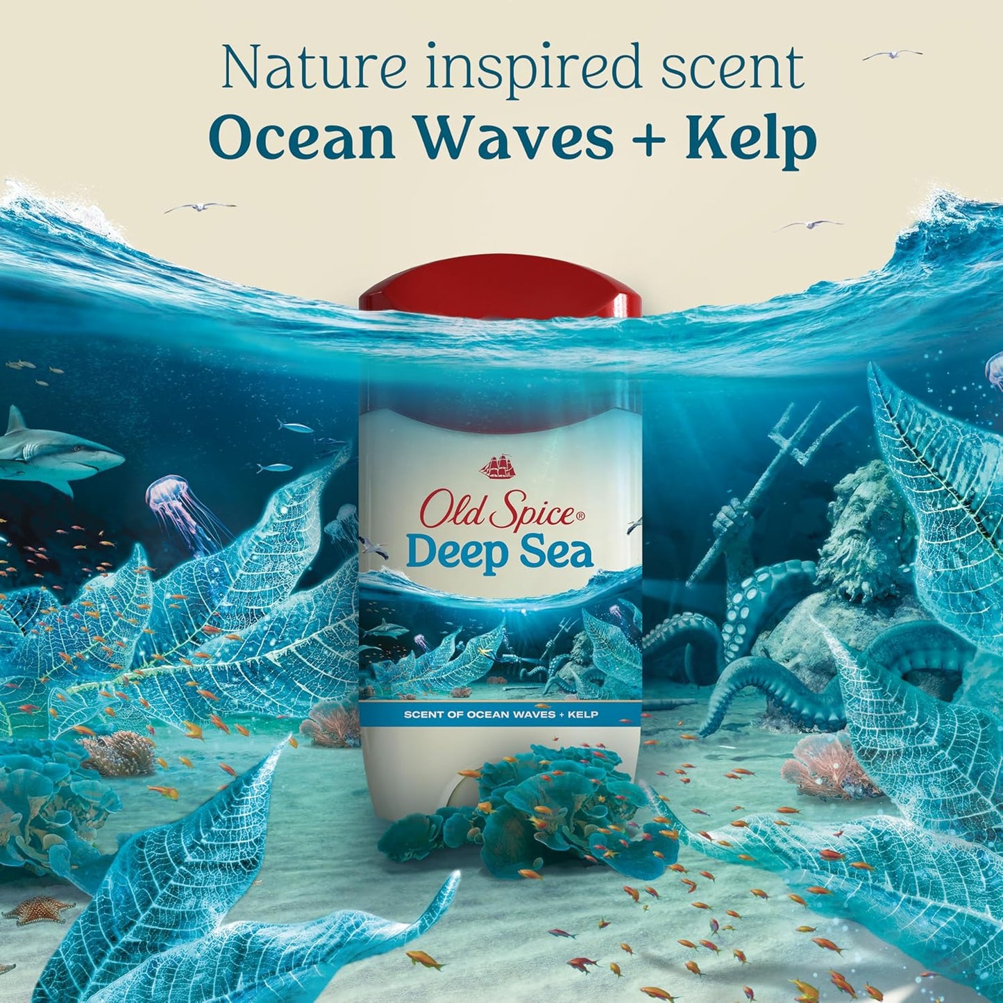 Old Spice Dry Feel Antiperspirant Deodorant for Men, 24/7 Freshness, 24/7 Sweat & Odor Protection, Gentle on Skin with Skin Conditioners, Deep Sea with Ocean Waves + Kelp Scent, 2.6 oz (Pack of 2)