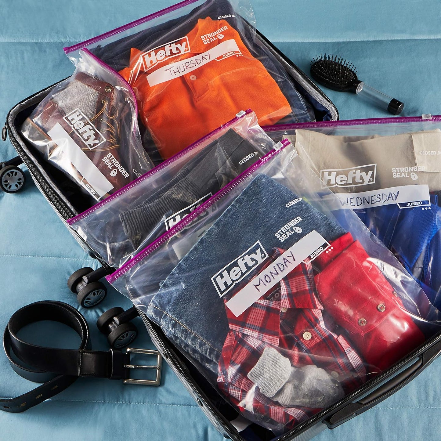Hefty Slider Jumbo Storage Bags, 10 Count, 2.5 Gallon Extra Large Storage Bags for Bulk Leftovers, Travel Clothes, Shoes, Office Supplies, and More, Writable Label, Secure Zip and Click Closure